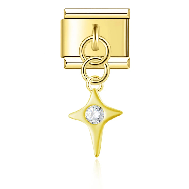 Crystal Four-Point Star in Gold