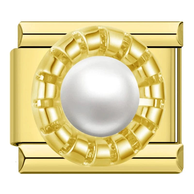 Pearl Eye Italian charm link, 9mm stainless steel module