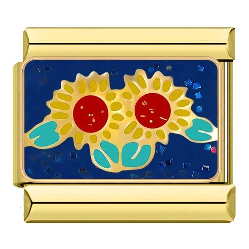 Twin Sunflowers on Blue