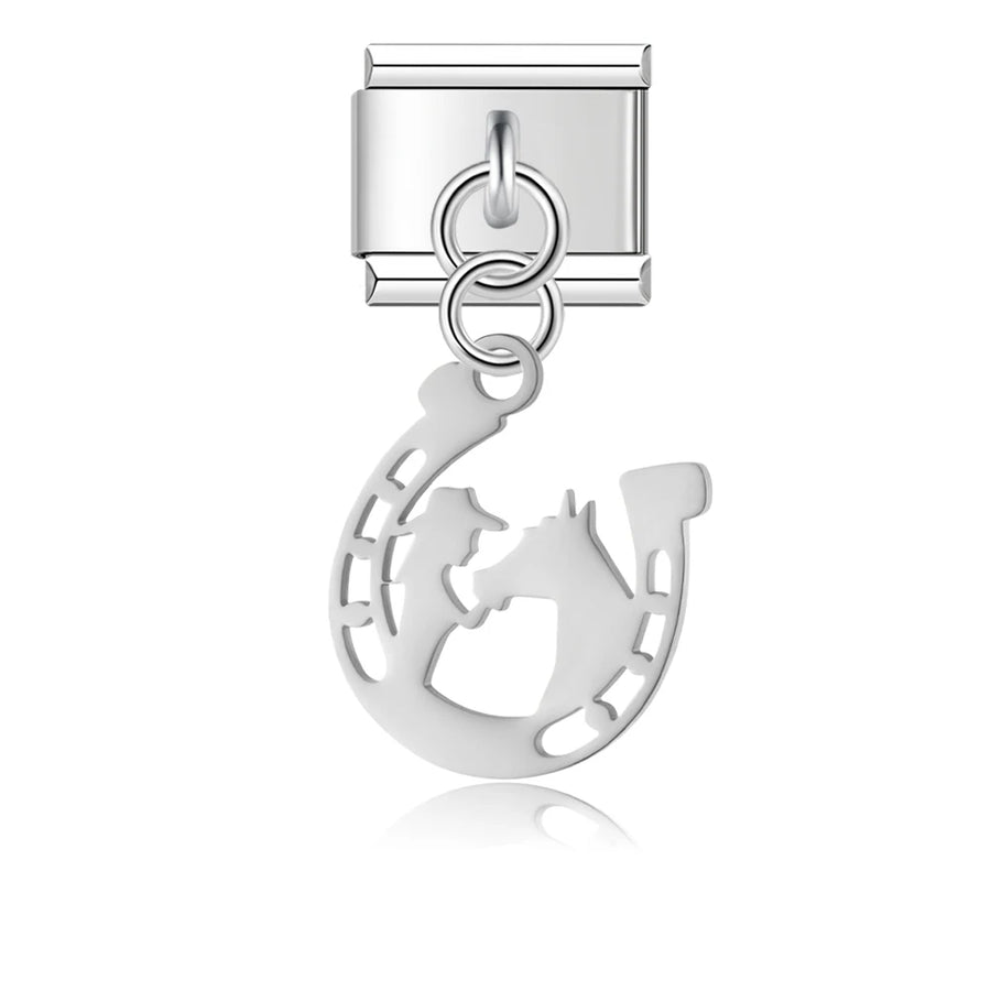 Cowgirl and Horse Horseshoe in Silver