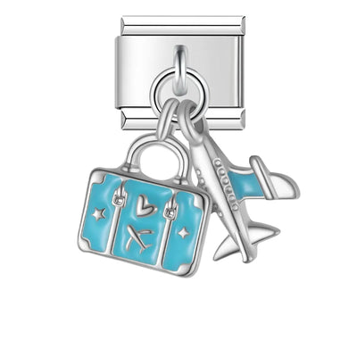 Suitcase and Airplane in Silver
