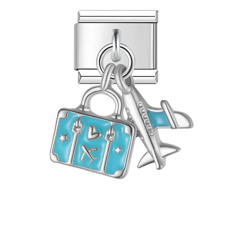 Suitcase and Airplane in Silver