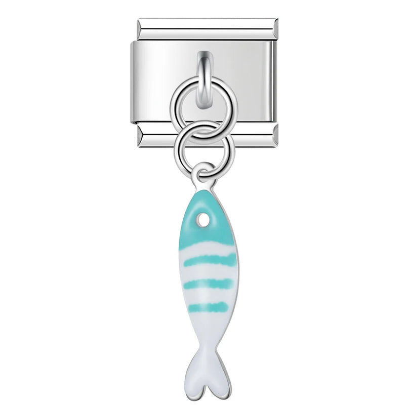 Teal Striped Fish in Silver