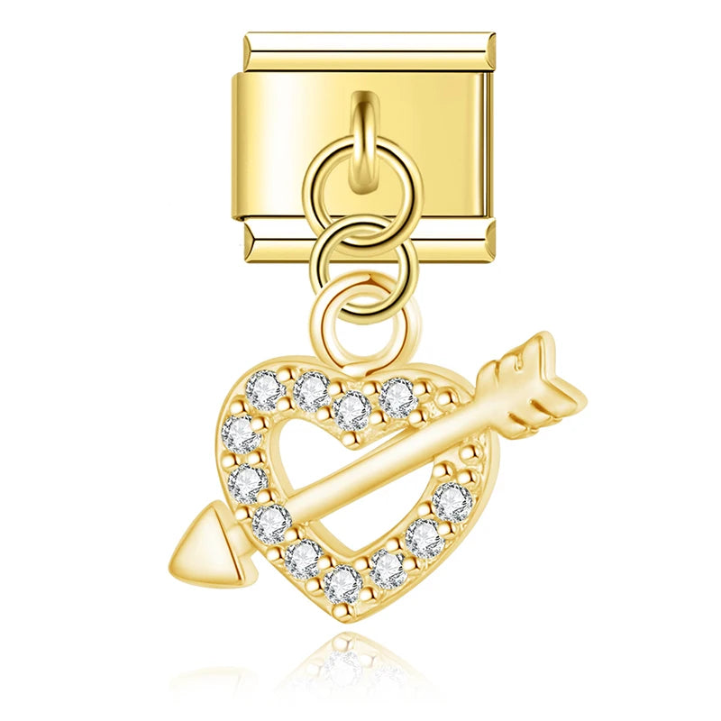 Crystal Heart and Arrow in Gold