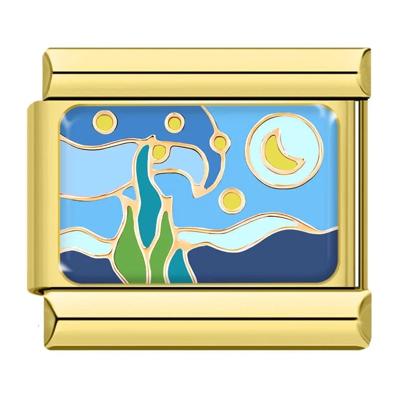 Starry Mood Italian charm link, 9mm stainless steel module