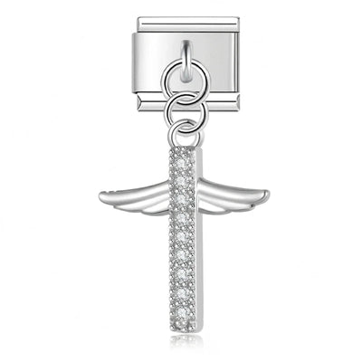 Winged Crystal Cross in Silver