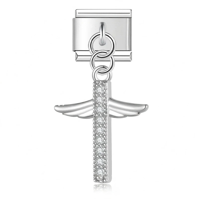 Winged Crystal Cross in Silver
