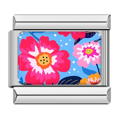 Pink Flowers on Blue