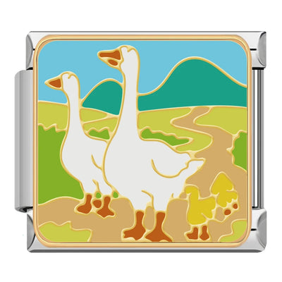Geese and Goslings Scene