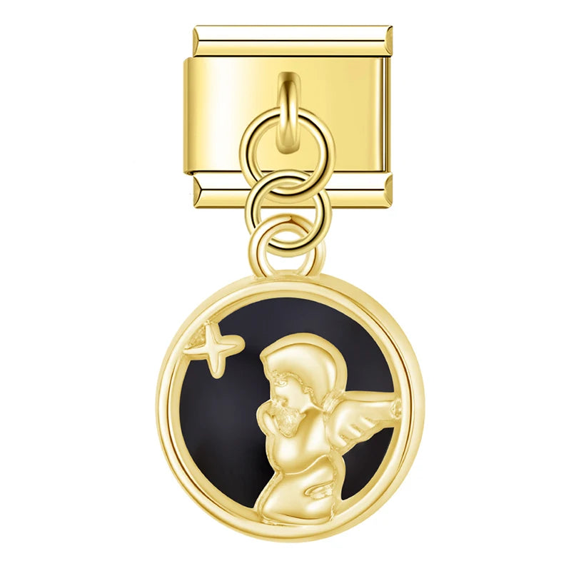 Praying Angel on Black in Gold