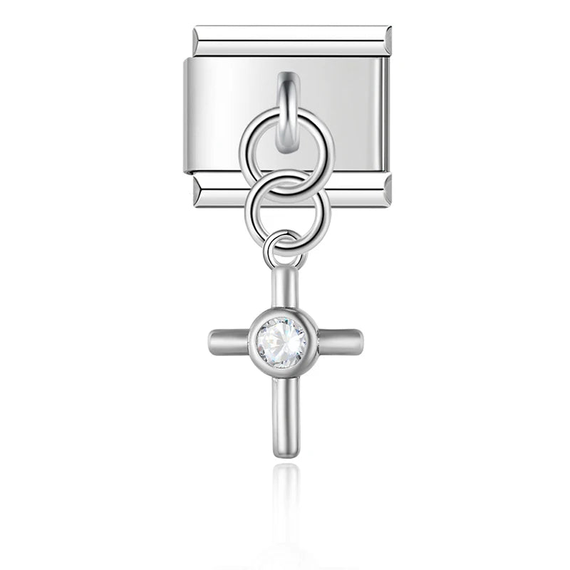 Crystal Center Cross in Silver