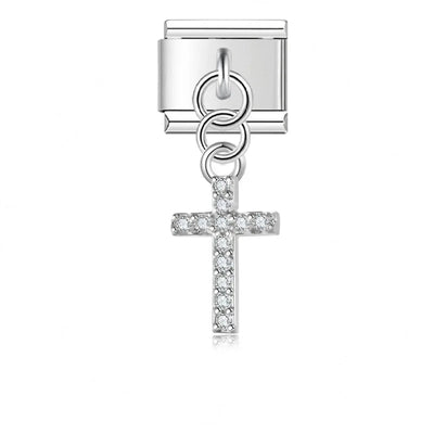 Short Crystal Cross in Silver