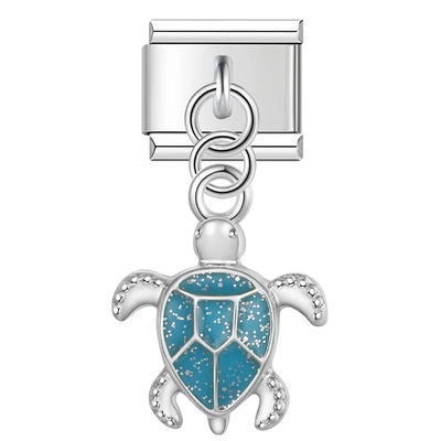 Blue Glitter Sea Turtle in Silver