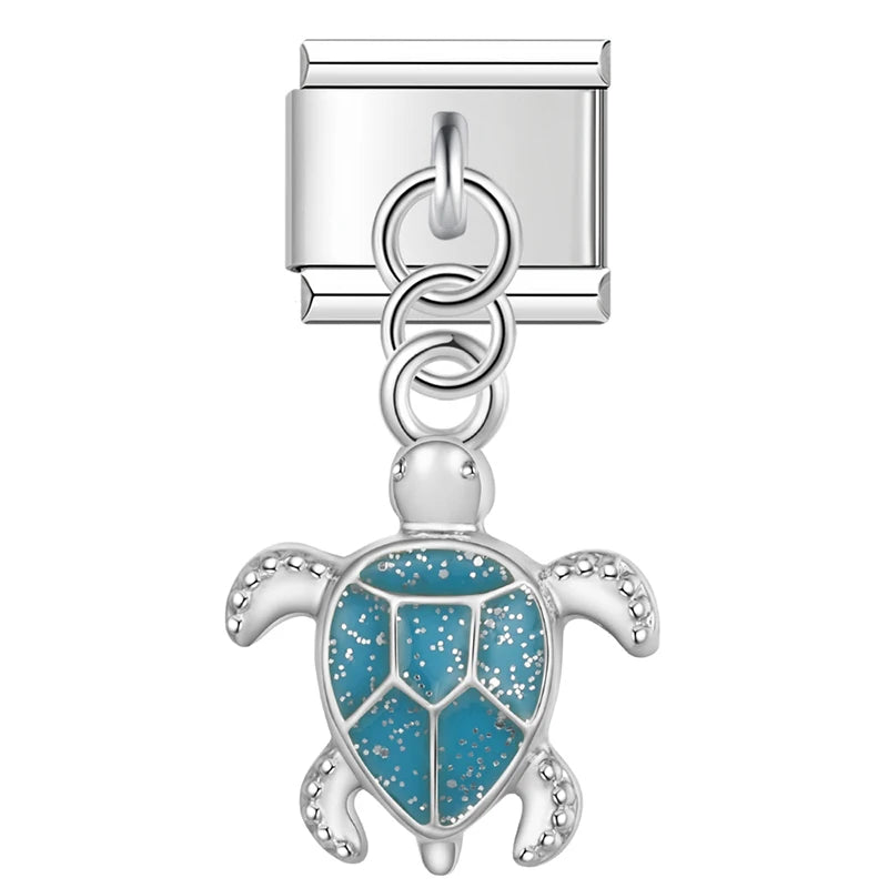 Blue Glitter Sea Turtle in Silver