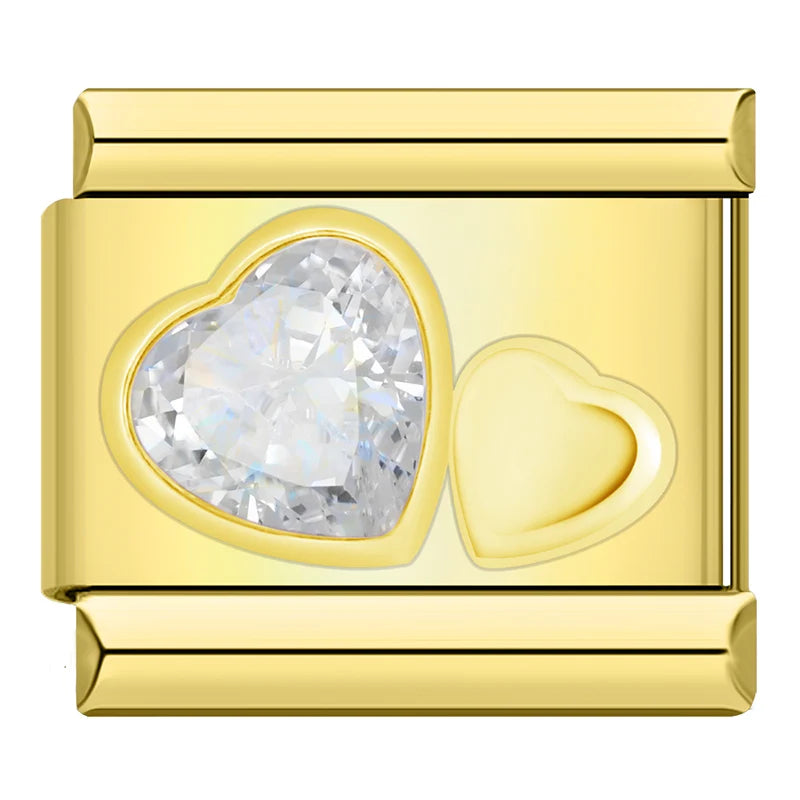 Crystal and Gold Double Heart