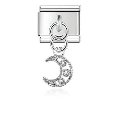 Crystal Crescent Moon in Silver