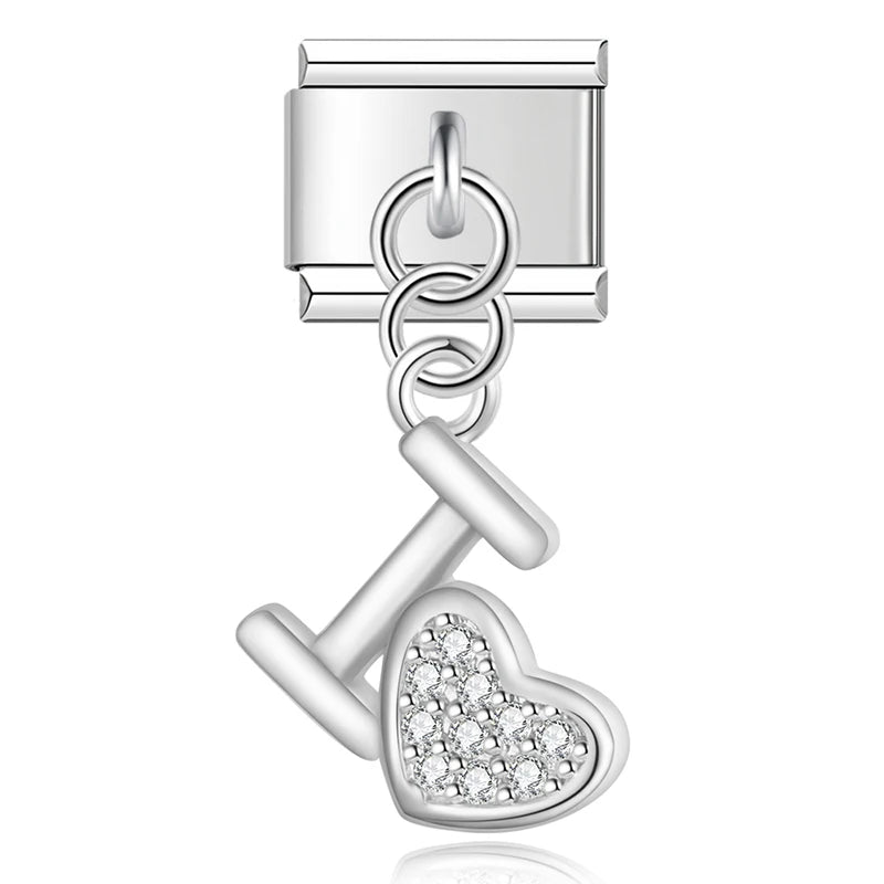 I Love You Crystal Heart in Silver