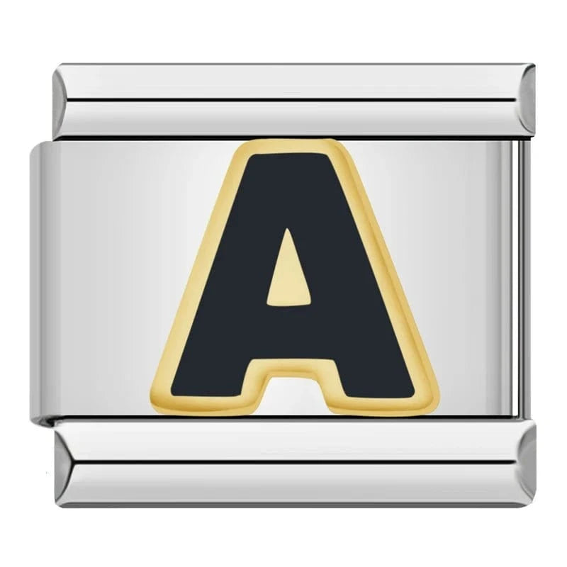 Letter A on Silver Italian charm link — 9mm stainless steel module