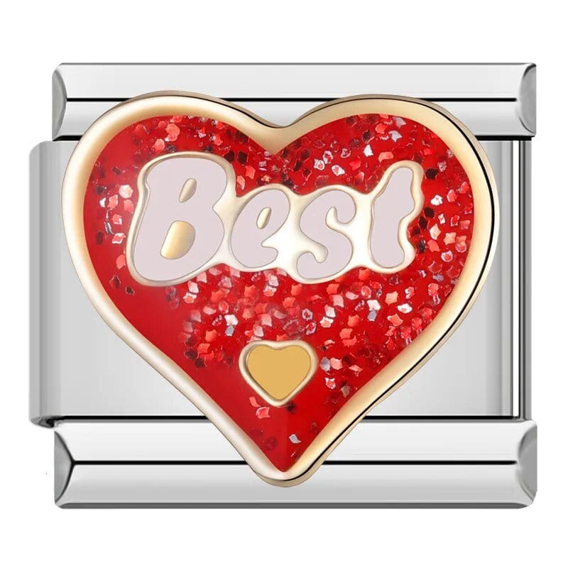 Best Red Glitter Heart Italian charm link — 9mm stainless steel module