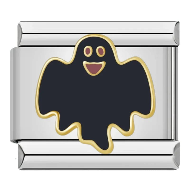 Black Halloween Ghost Italian charm link, 9mm stainless steel module