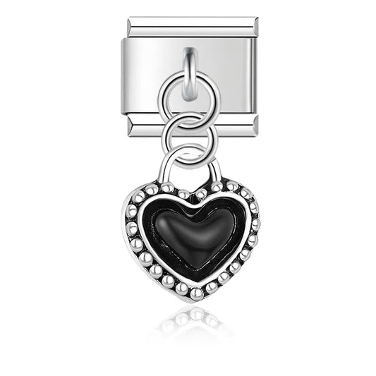 Black Heart - Cacilia Sauer - Italian Charm Bracelet - custom jewelry - vintage jewelry - charms and pendants