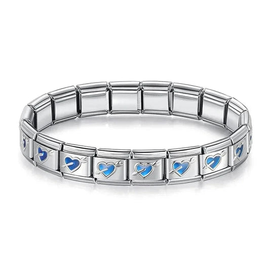 Blue Arrow Heart Bracelet - Cacilia Sauer - Italian Charm Bracelet - custom jewelry - vintage jewelry - charms and pendants