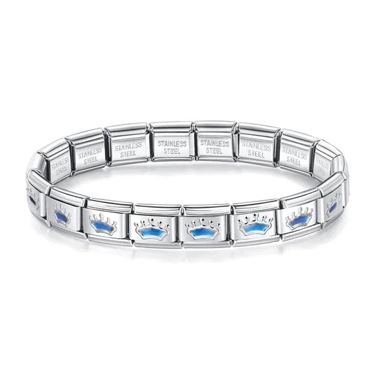 Blue Crown Bracelet - Cacilia Sauer - Italian Charm Bracelet - custom jewelry - vintage jewelry - charms and pendants