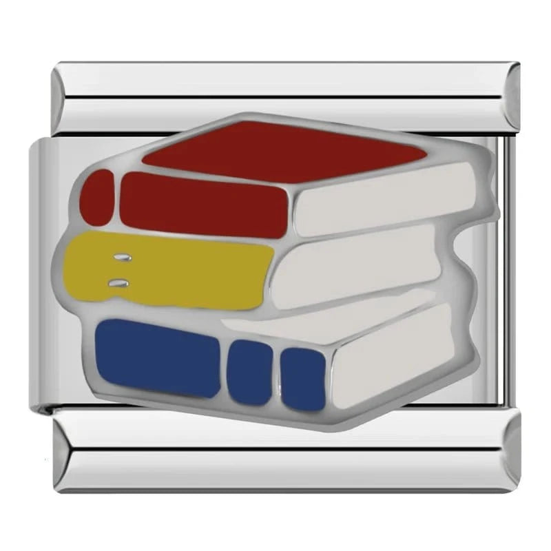 Book Stack Trio Italian charm link — 9mm stainless steel module