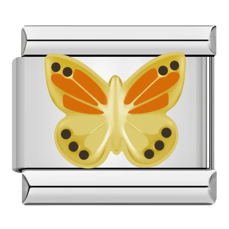 Orange Butterfly Italian charm link — 9mm stainless steel module