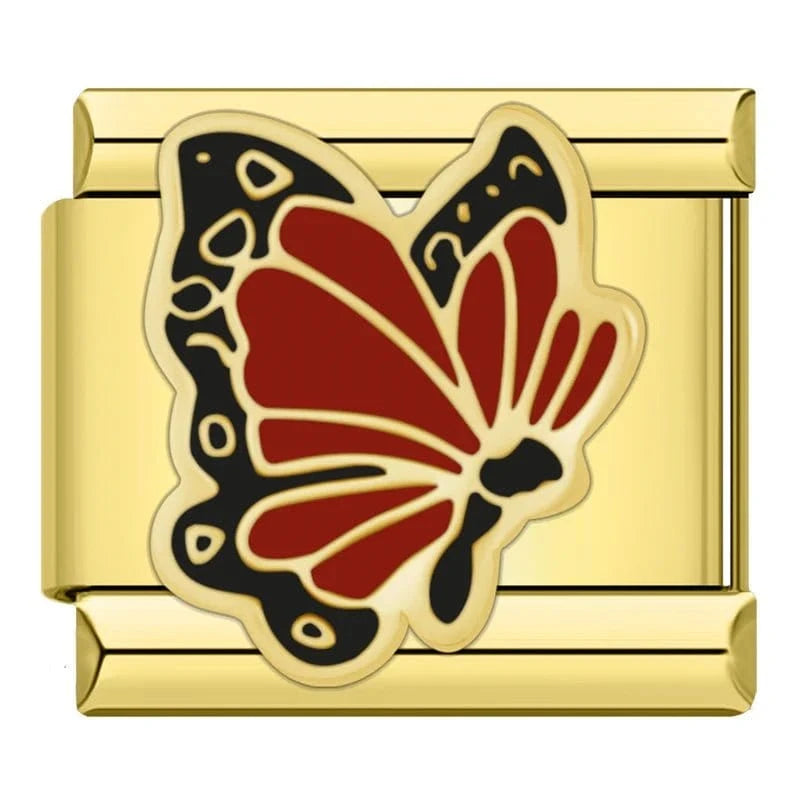 Red Monarch Butterfly Italian charm link — 9mm stainless steel module