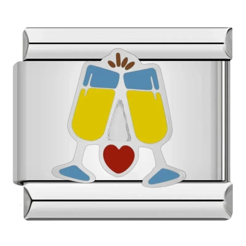 Champagne Toast Italian charm link — 9mm stainless steel module