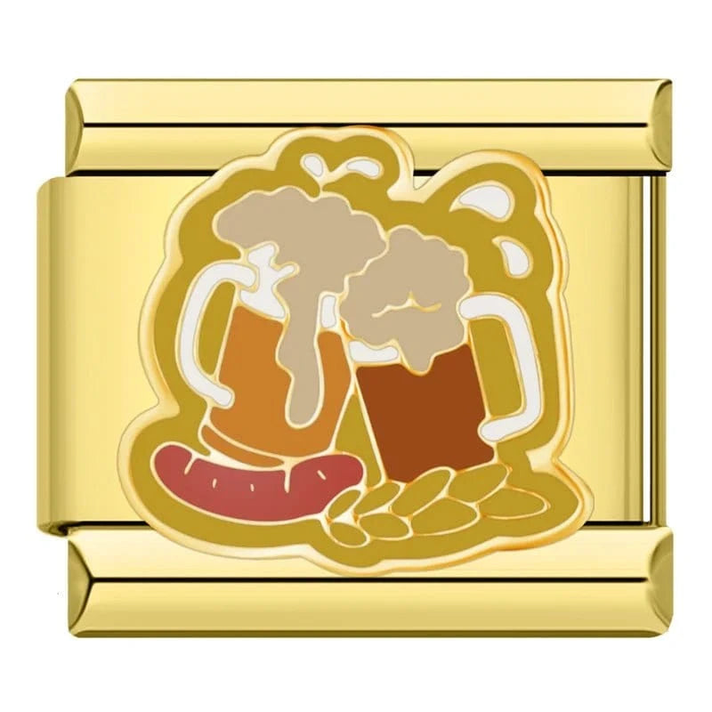 Beer Mugs Cheers Italian charm link — 9mm stainless steel module
