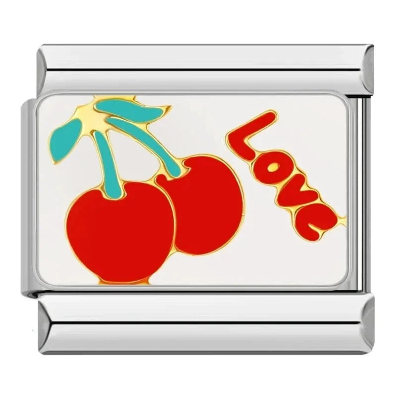 Cherries of Love Italian charm link, 9mm stainless steel module