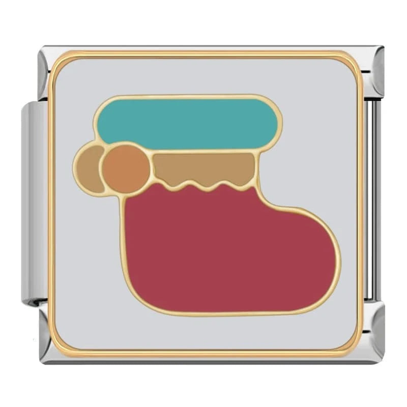 Christmas Stocking Italian charm link, 9mm stainless steel module
