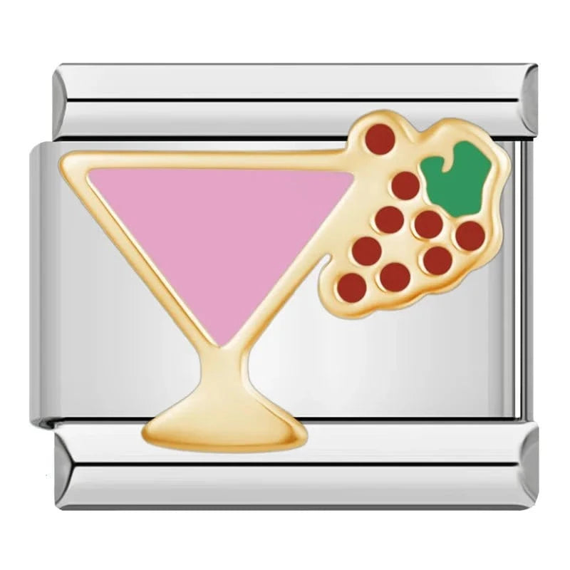 Pink Martini & Grapes Italian charm link — 9mm stainless steel module
