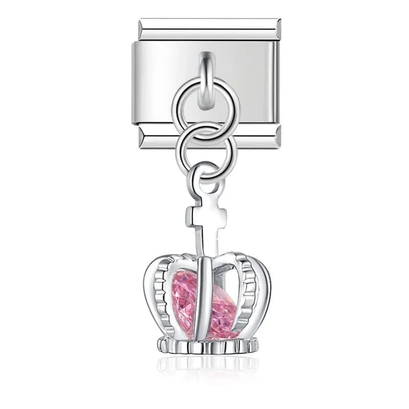 Crown Italian charm link, 9mm gold-tone stainless steel module