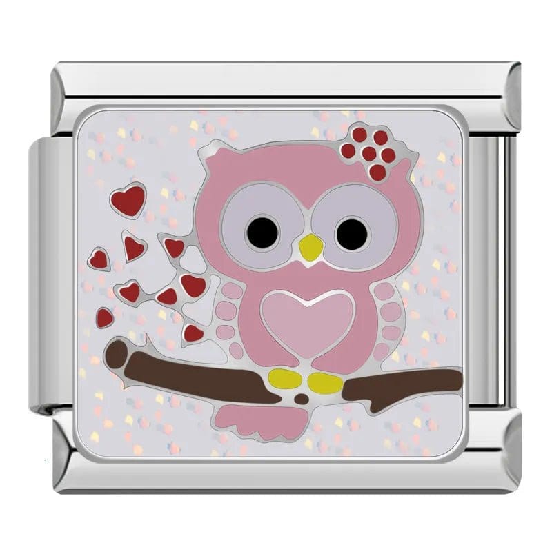 Cute Owl Italian charm link, 9mm stainless steel module