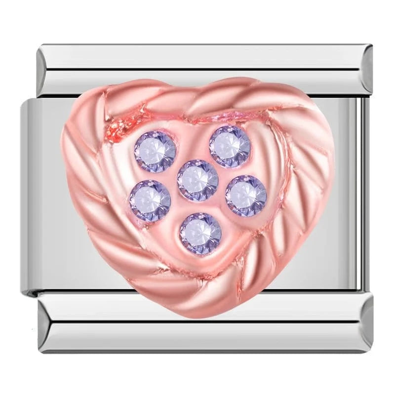 Diamond Heart Italian charm link, 9mm stainless steel module