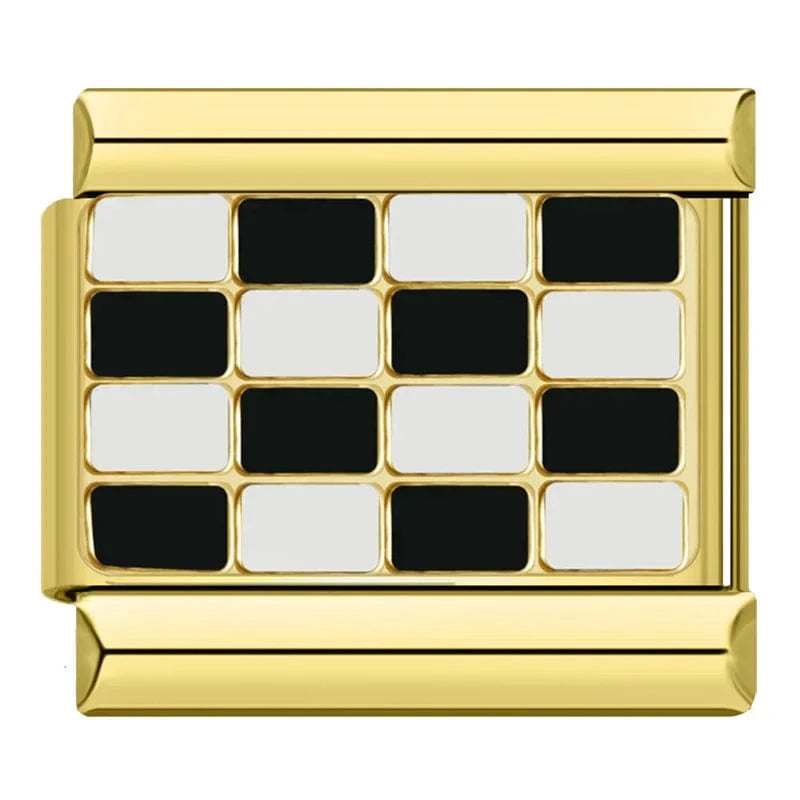 Domino on Gold Italian charm link — 9mm stainless steel module