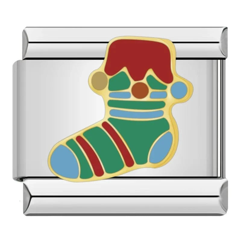 Festive Stocking Italian charm link, 9mm stainless steel module