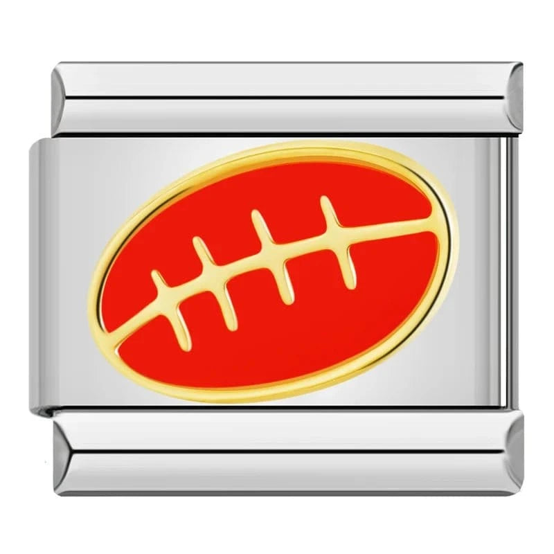 Red Football on Gold Italian charm link — 9mm stainless steel module