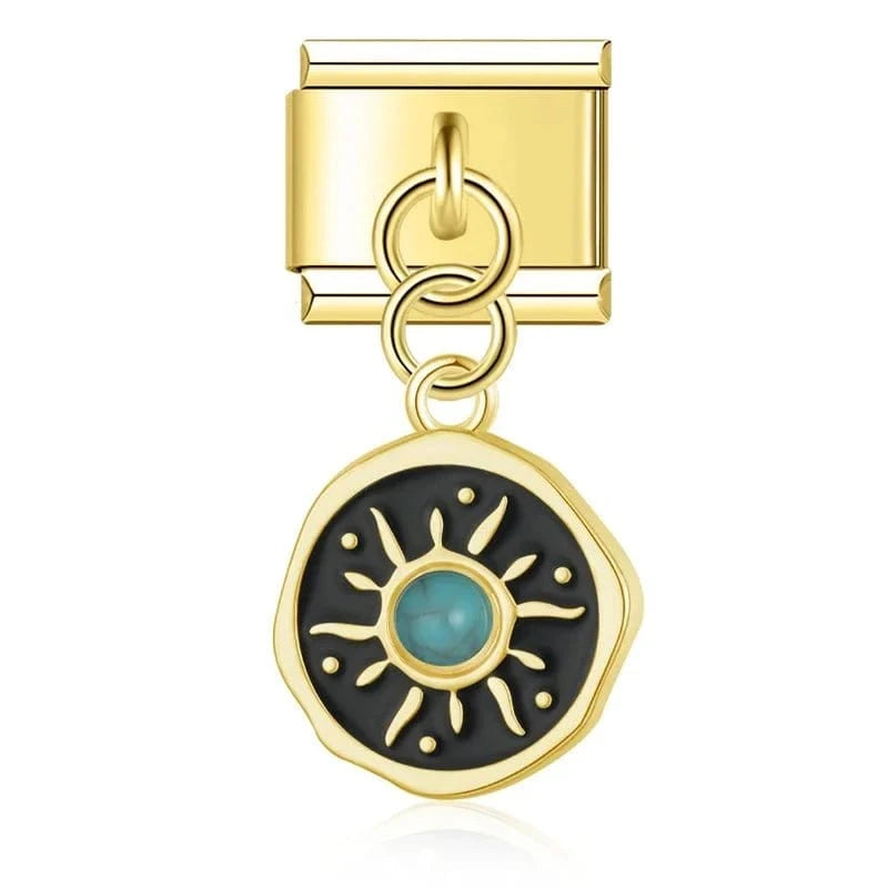 Geometric Turquoise Italian charm link, 9mm stainless steel module