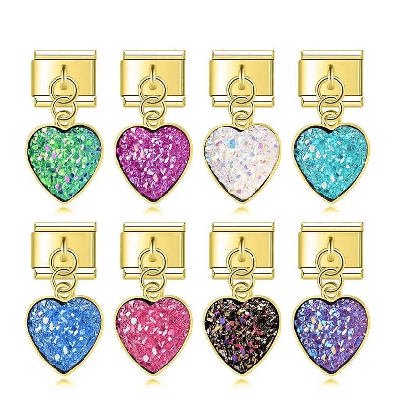 Glittery Heart Charms Set - Cacilia Sauer - Italian Charm Bracelet - custom jewelry - vintage jewelry - charms and pendants