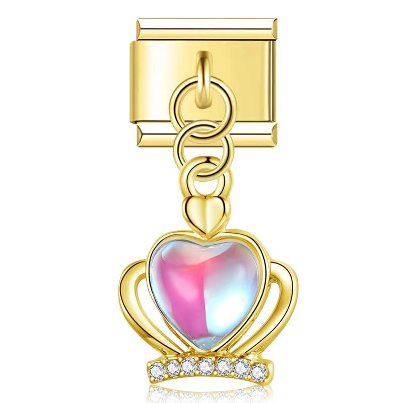 Gold Crown Italian charm link, 9mm stainless steel module