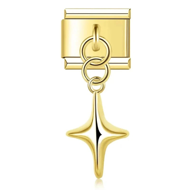 Gold Plated Star Italian charm link, 9mm stainless steel module