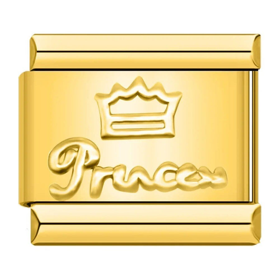 Gold Princess Italian charm link, 9mm stainless steel module