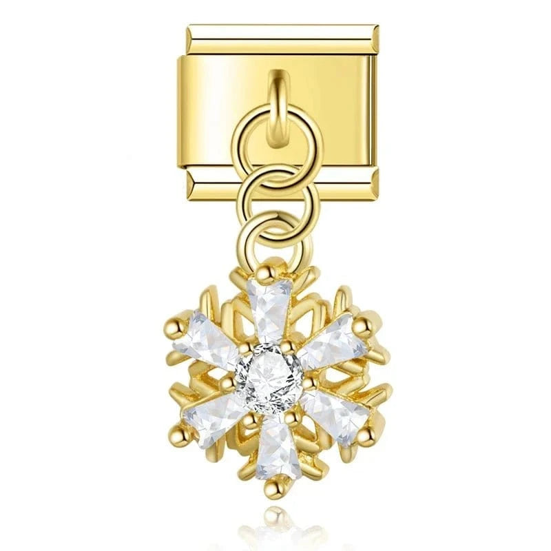 Golden Snowflake Italian charm link, 9mm stainless steel module