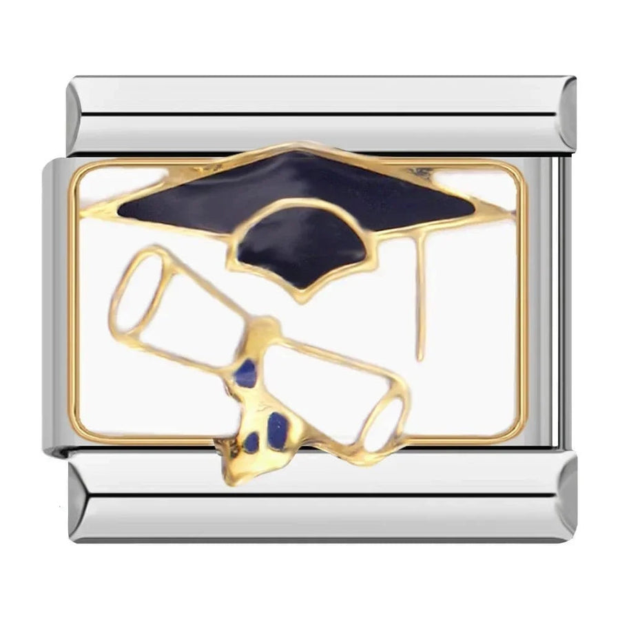 Grad Cap & Diploma Italian charm link — 9mm stainless steel module