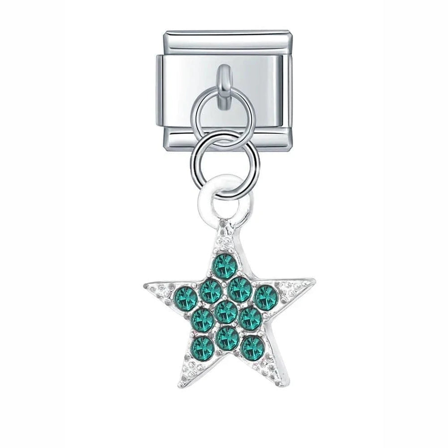 Green Diamond Star Italian charm link, 9mm stainless steel module