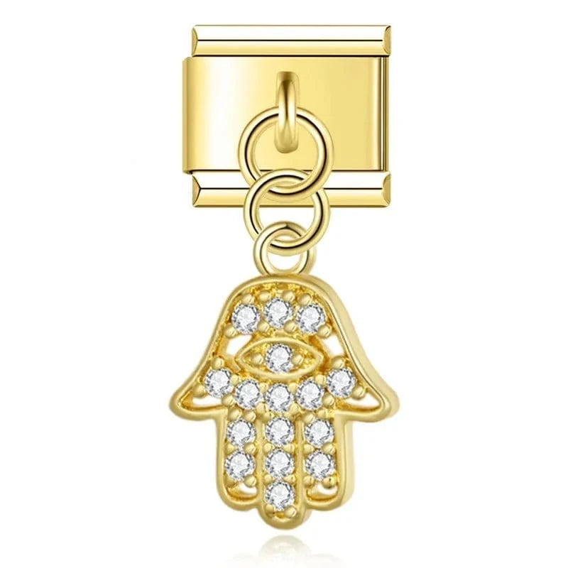 Hamsa Protection Hand Italian charm link, 9mm stainless steel module